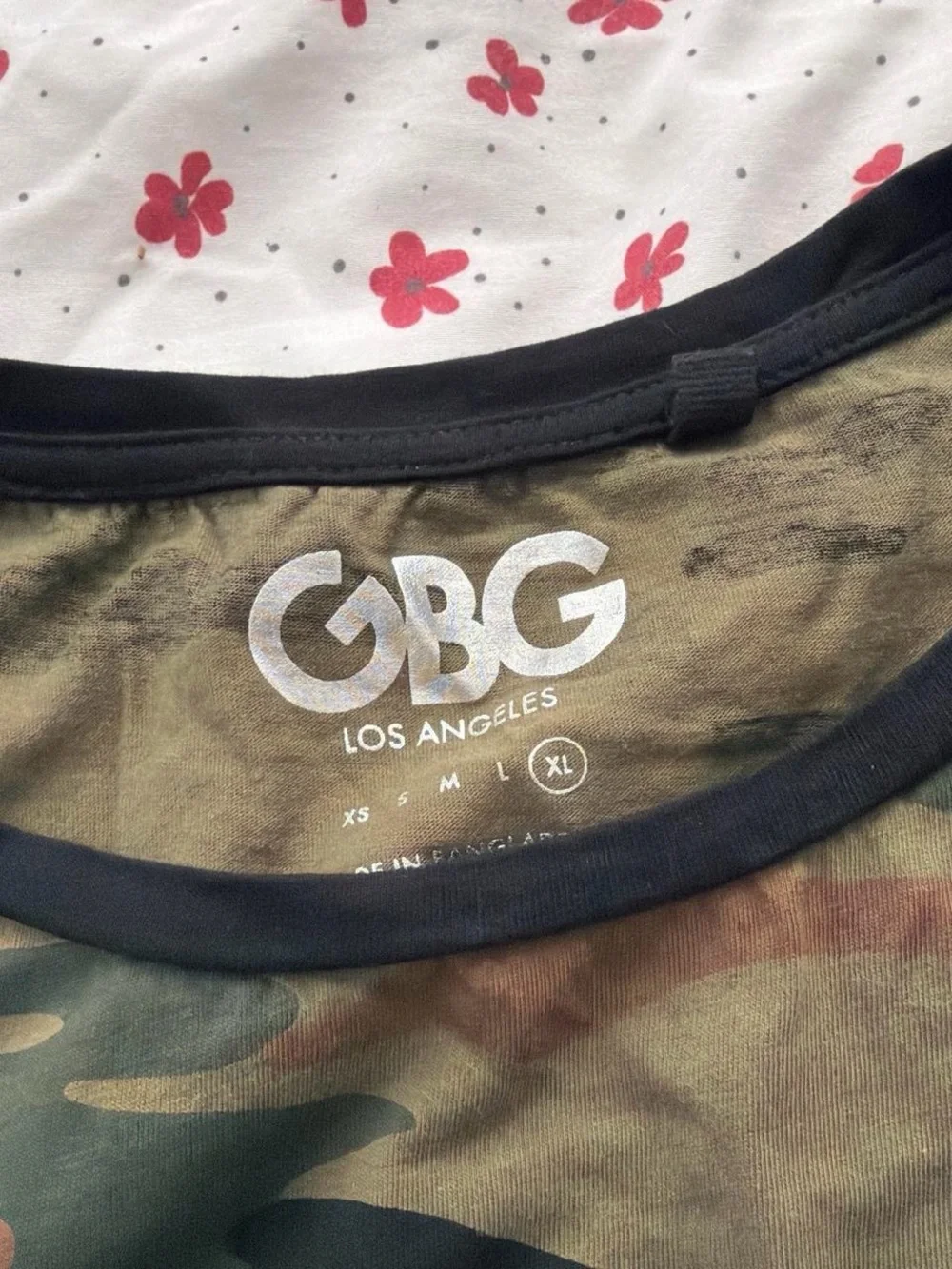 GBG Los Angeles Camo Raglan Tee in Black and Green